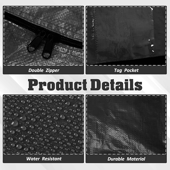 Windyun 4 Pack 155 Gallon Extra Large Moving Bags XXL Heavy Duty Storage Bag with Strong Zipper Handle Jumbo Big Tote Box Foldable for College Dorm Travel Clothes Duffle Blanket Pillow(Black)
