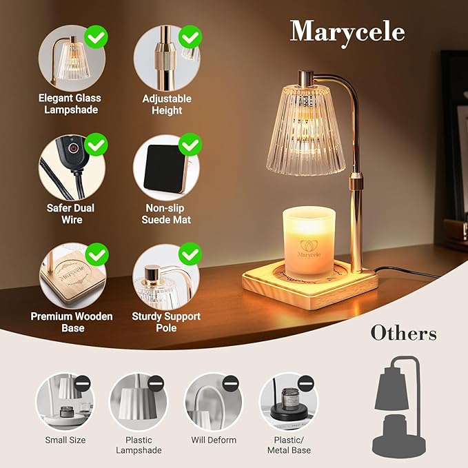 Marycele Candle Warmer Lamp with Timer for Yankee Candles, Adjustable Height Wax Melt Warmer, Birthday Gifts for Mom Women Sister, Vintage Glass Lamp, Christmas Decorations for Home Decor