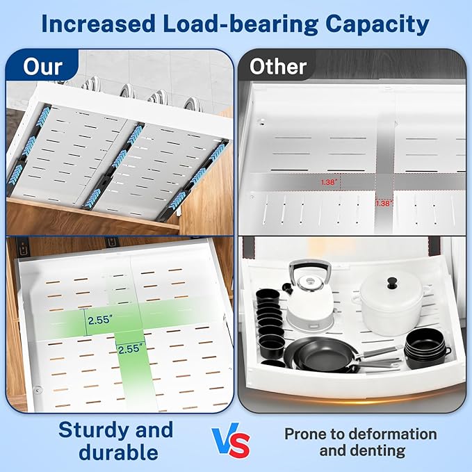 Insputer 1 Pack Pull Out Cabinet Organizer Expandable (12.4"-20.08")W & (16.26"-22.44")D, No Drill Slide Out Drawer with 3 Slide Rails, 2Pcs Magnetic Panel, Adhesive Roll Out Shelf for Kitchen, Pantry