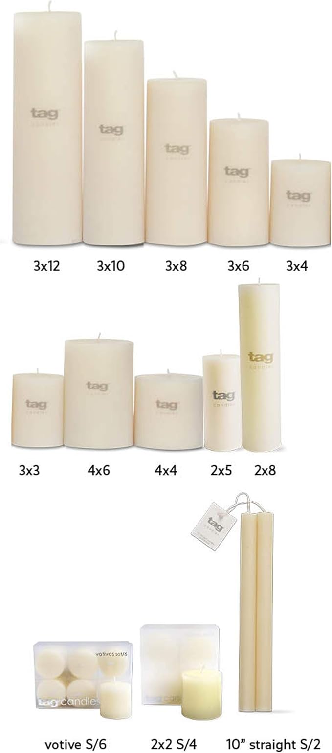 tag Chapel 4X4 Ivory Pillar Paraffin Wax Candle Unscented Drip-Free Long Burning 75 Hours for Home Decor Wedding Parties 4x4 Ivory