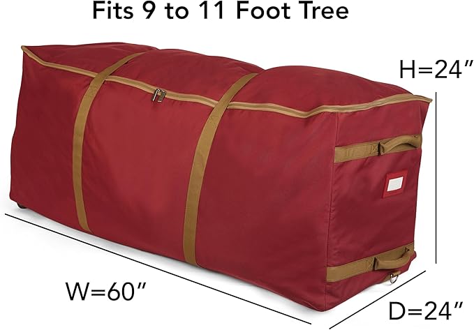 Covermates Keepsakes Christmas Tree Rolling Cinch Bag – Heavy-Duty Polyester Holiday Storage with Wheels, Reinforced Handles & Cinch Straps – Durable Christmas Tree Storage Solution, Red