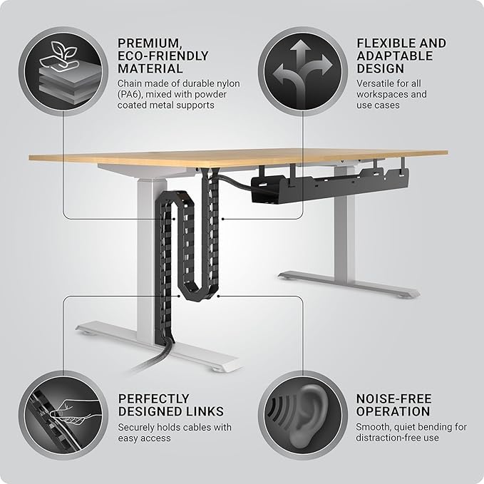 Ultimate Setup Under Desk Cable Management Vertebrae - Perfect for Sit Stand Desk - Wire Management - Adjustable Length - Flexible Cable Spine - Black, 133 cm