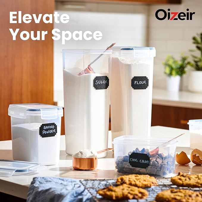 Airtight Food Storage Containers Set - Air Tight Pantry Storage Containers with Lids - Pasta Flour Sugar Cereal Containers - Storage Containers for Food - Kitchen Storage Container (Clear-24 Pack)