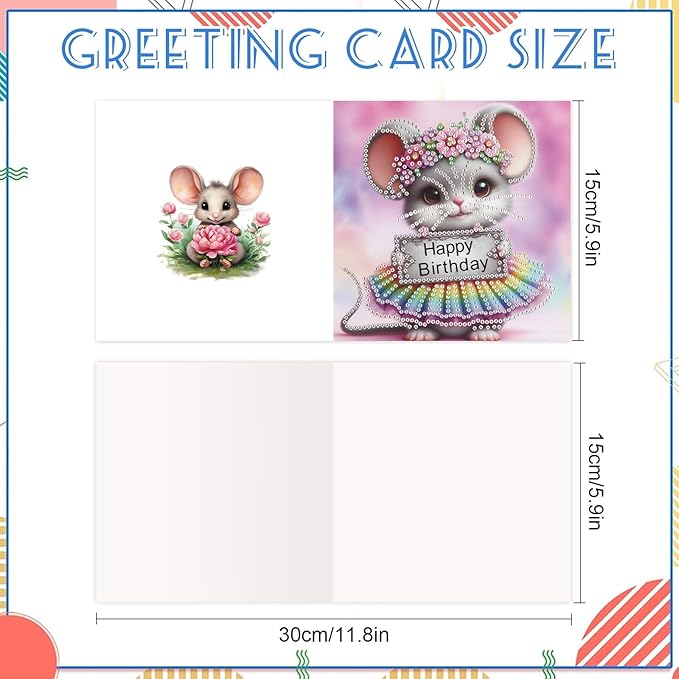 DoxQcs 5D Diamond Art Painting Greeting Cards Kit, DIY Cards for Blessings Congratulations Gifts, Greeting Card Set for Birthday Thanksgiving Day Christmas Halloween-Mouse