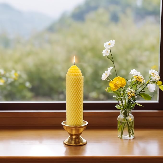 Beeswax Pillar Candles Set of 4 - Handmade Pure Beeswax Rolled Candles for Gift & Home Decor (1.5×6 in)