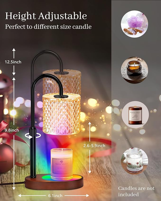 Engpure Candle Warmer Lamp with 8 Colors LED Changing and Timer Dimmer, Candle Warmer with RGB Model Height Adjustable for All Size Scented Candles with 2 Bulbs, Christmas Gift for Mom, Wife,Friends