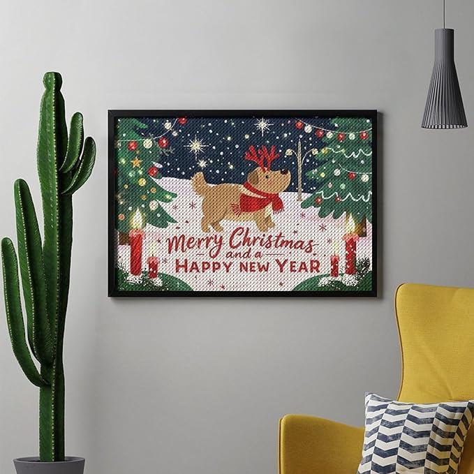 AIVKIEJK Diamond Painting Kits for Adults - Merry Christmas and Happy New Year Red Antlers & Scarf Painting DIY 5D Full Drill Diamond Dots Paintings with Diamonds Gem Art and Crafts Home Decor 8"x12"