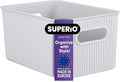 Superio Ribbed Collection - Decorative Plastic Basket Open Home Storage Bins Organizer, Medium White Smoke (1 Pack) Container Boxes for Organizing Closet Storage Bins for Shelves Drawer Shelf 5 Liter