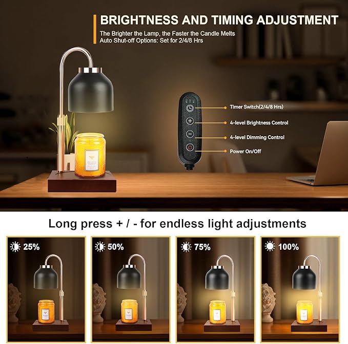 TOACSUCP Candle Warmer Lamp with 3 Bulbs, Adjustable Height Dimmable Candle Warmer with Timer, Compatible with Large Jar Candles, Candle Lamp with Charming Gift Box Ribbon for Her/Him(Black)