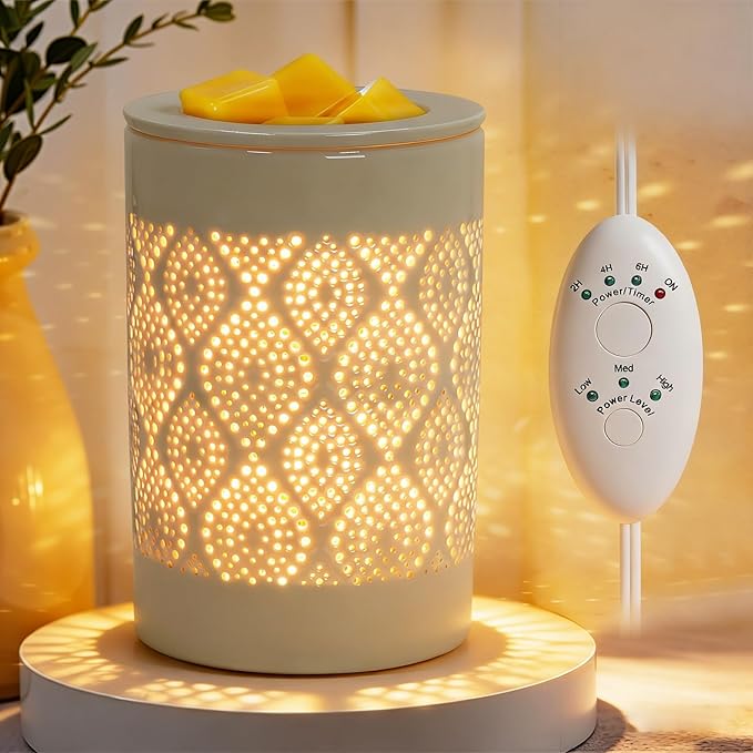 Bobolyn Wax Melt Warmer with Timer Ceramic Electric Candle Warmer Lamp with Timer and Dimmer for Scented Melts Wax Burner Fragrance Wax Melter for Home Office Bedroom Decor Gift for Mom Women