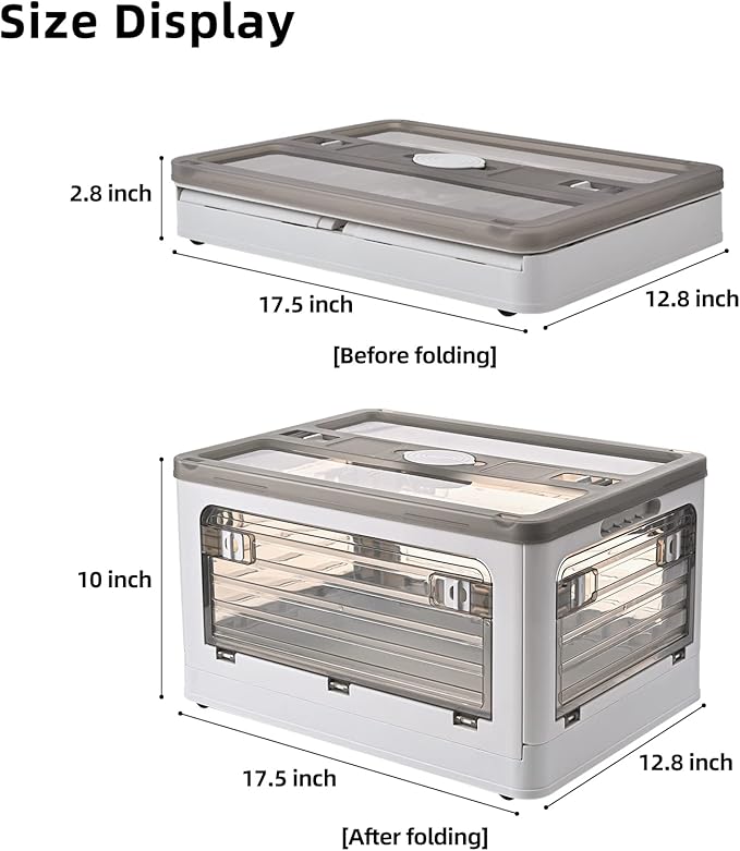32Qt Plastic Storage Bins With Lid, Collapsible With Wheels, 4 Doors, Stackable for Organizing Clothes, Snacks and Camping, 2-Pack (Grey)