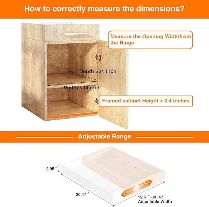 LEGUANG Expandable Pull-Out Cabinet Organizers (12.6-20.4" W x 21" D) - Upgraded 3 Quiet Slide Rails, Nano-Film Adhesive Fixing, White, Fit Kitchen/Living Room/Bathroom/Vanity