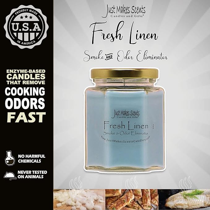 3 Pack - Fresh Linen Scented Smoke and Odor Eliminator Candle - Odor Eliminating Scented Candles for Home - Neutralizes Cigarette, Food, and Pet Smells - Hand Poured in The USA