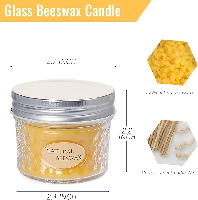 DEYBBY 3 Pack Beeswax Jar Candles Set - Beeswax Candles Gift,18 Hrs Burn - Handpour Bees Wax Candle for Dinner Home Party Spa