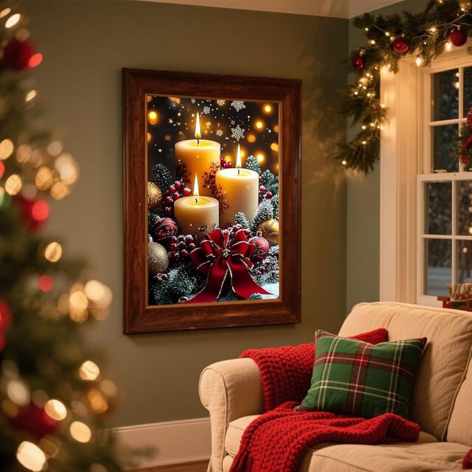 cviokrdu Christmas Diamond Art Kits for Adults, Candle Diamond Painting Kits for Adults, Christmas Round 5D Gem Painting Kit Arts for DIY Crafts Gift Home Wall Decor 12x16inch