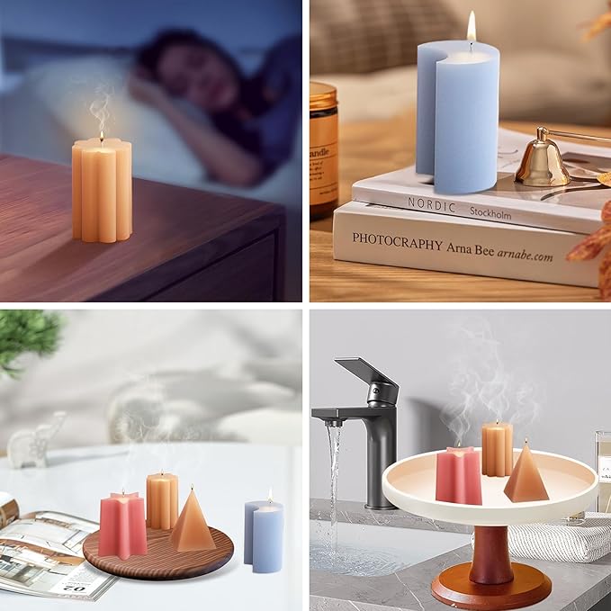 6 Pack Candle Molds for Candle Making, Moldes para Velas, Pillar Candle Mold, 3D Geometric Shape Silicone Candle Mold for DIY Scented Candle, Soy Wax, Cake, Soap, Resin Casting Craft Making