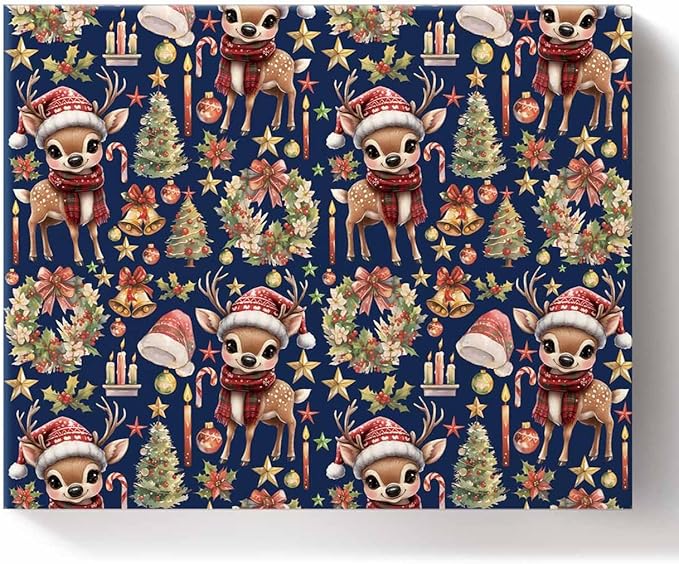 Xmas Winter Reindeer Pine Tree Paint by Numbers Kits,DIY Oil Painting for Adults Children Beginner, Garland Bell Candle Star Navy Blue Artwork,Home Canvas Wall Art for Living Room Bedroom,12x16In