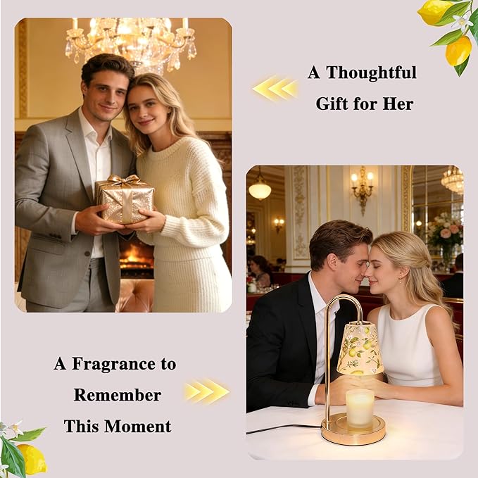 Lemon Candle Warmer Lamp with Timer & Dimmable & 2Bulbs, Womens Gifts for Christmas Birthday, Unique Candle Warmer Home Decor for Bedroom Holiday Decor Aesthetic (Candles not Included)