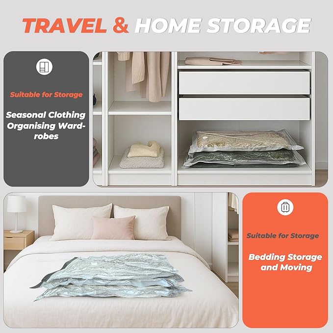 Vacbird Vacuum Seal Bags, 8 Pack 39" Vacuum Storage Bags with Rechargeable Cordless Pump for Space-Saving Compression of Clothing, Blankets, Duvets, Comforters, Pillows