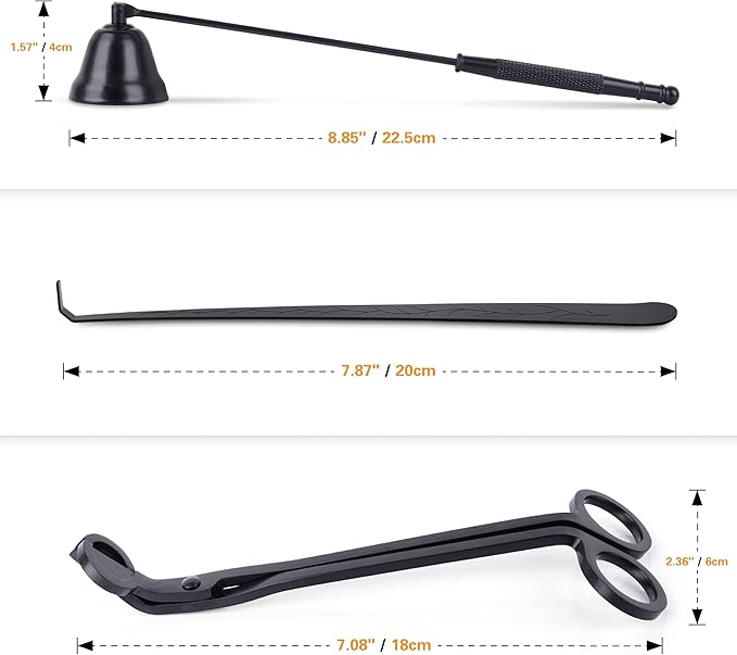 3 in 1 Candle Tools Set, Candle Wick Trimmer, Candle Cutter, Candle Snuffer, Candle Wick Dipper Accessory Set - Black