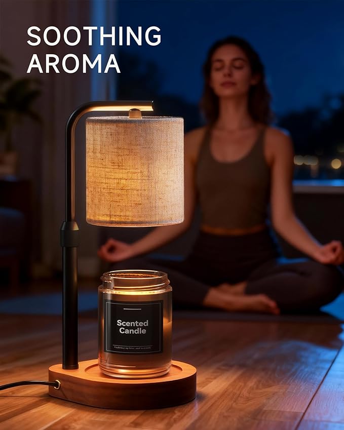 Candle Warmer Lamp with Timer & Dimmer for Yankee Candles, Adjustable Height Candle Warmer for Jar Candles, Wax Melt Lamp for Cozy Home Decor & Gifts,Linen, 2 Bulbs