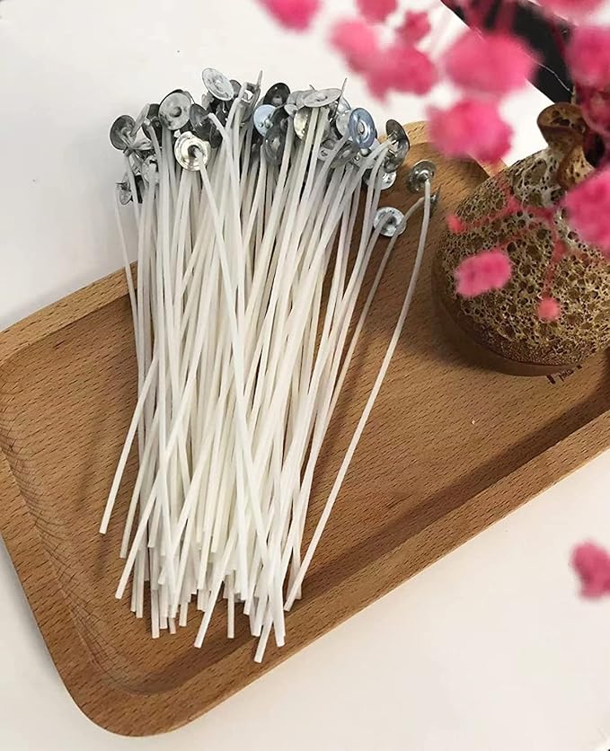 100 Piece Cotton Candle Wicks - 4" & 6" Pre-Waxed, with 10pcs Centering Bars for DIY