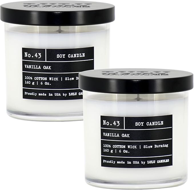 Lulu Candles | Vanilla Oak | Luxury Scented Soy Jar Candle | Hand Poured in The USA | Highly Scented & Long Lasting- 6 Oz. 2 Pack