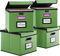 Huolewa Portable Leather File Organizer Boxes with Lids, Office Document Boxes Organizer, Filing Boxes, Decorative Small File Boxes for Hanging Files, File Cabinet for Office/Home - 4 Pack