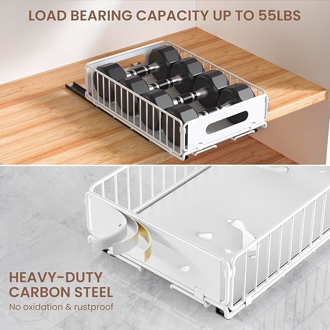 Pull Out Cabinet Organizer, 4 Pack Heavy Duty Slide Out Drawers Pantry Shelves Fixed With Strong Adhesive Glue and Handle for Kitchen, Living Room, Bathroom, Home (14.8" D X 9.6" W X 3.9" H)