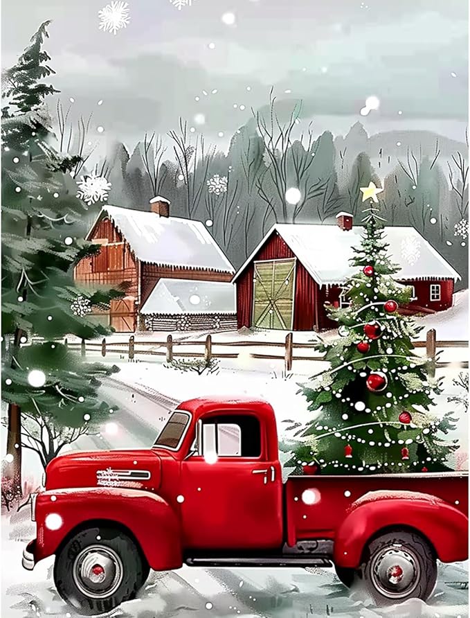Skyboda Christmas Tree Diamond Art Kits for Adults Beginners, Red Truck Diamond Painting Kits for Adults,5D Full Drill DIY Diamond Dot Gem Art Kit Wall Home Decor Arts Craft 12x16 inch
