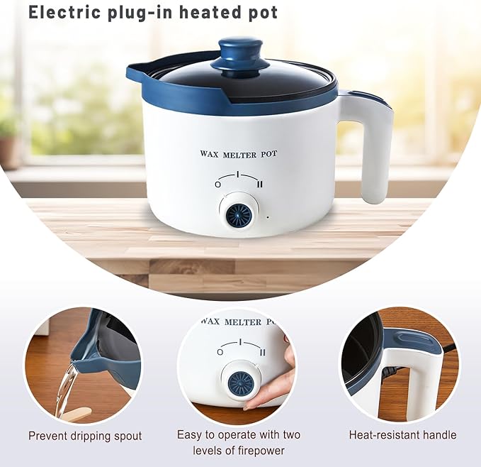 Ksedcon Wax Melter for Candle Making with Pouring Spout, Electric Wax Melting Pot Kit Included Wicks, Wick Stickers, Centering Device, Stirring Spoon
