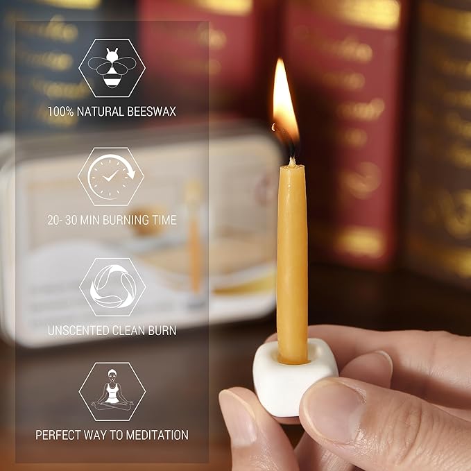 Meditation Beeswax Candles 90Pcs, 20 Minute Mini Candles Set, 2.6 Inch Small Bees Wax Taper Candles - Smokeless, Dripless and Non-Toxic for Home, Women Gifts, Yoga-Yellow