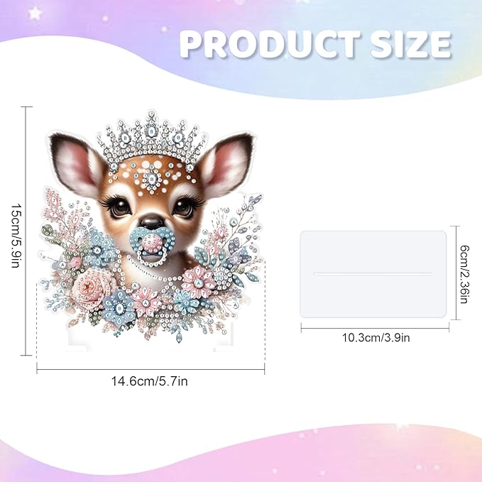 antor Diamond Painting Desktop Ornament Kit, Acrylic Diamond Art Tabletop Decoration, Special Shape Crystal Diamond Painting Desk Figurine Decor DIY Crafts Gift, Deer with Crown