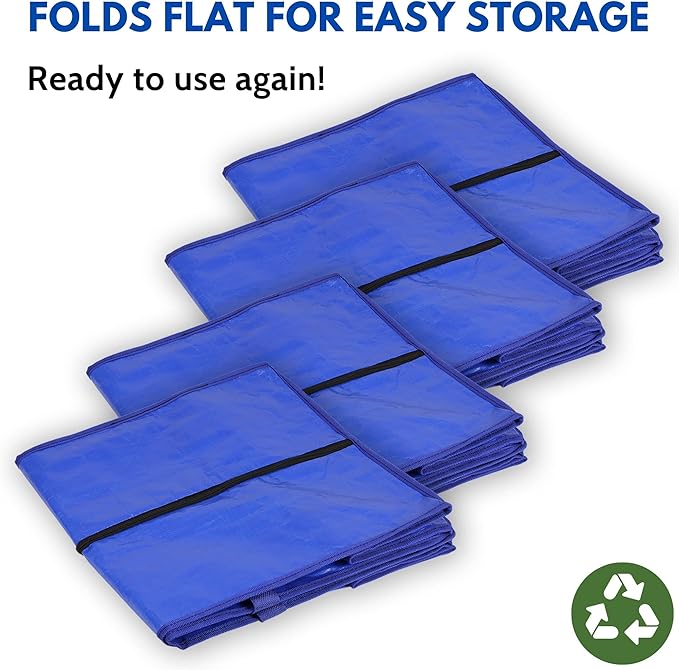 Creative Green Life Extra Large Moving Bags and Clothing Storage Bins with Strong Zipper & Carry Handles, Stackable, Heavy Duty Packing Moving Boxes for College Dorm Room Essentials (Blue, 4 Pack)
