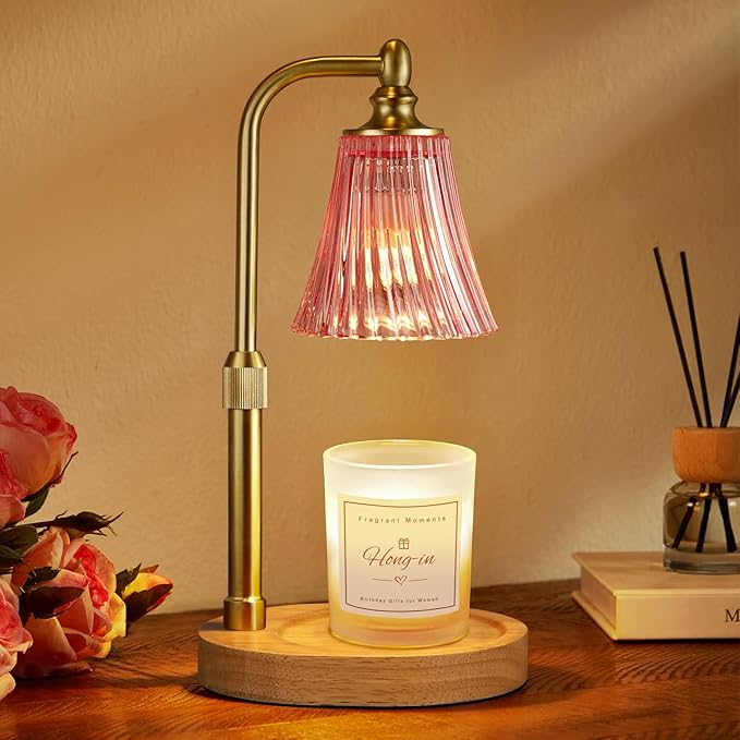 Hong-in Pink Candle Warmer Lamp with Timer Dimmable,Birthday Gifts for Women,Adjustable Height Wax Melt Warmer for Jar Candles,House Warming Gifts New Home,Ideal for Office,Dorm,Bedroom Home Decor