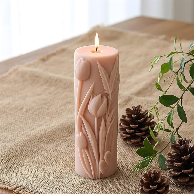 XIAOSHUI Tulip Cylinder Cylinder Candle Molds Tulip Flower Pillar Candle Silicone Mold for Candles Making Resin Casting Aromatherapy Candles Gypsum Craft Home Decorate