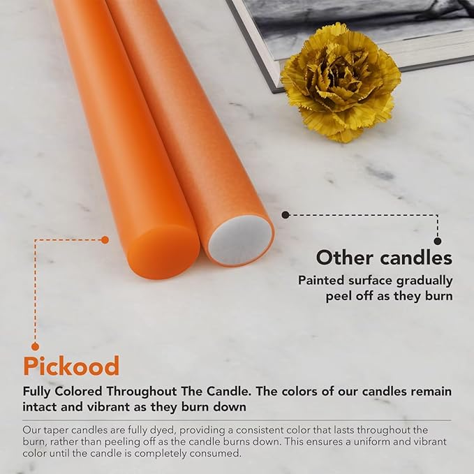 10-Inch Tall Dripless Taper Candles Set of 4 - Burnt Orange Tapered Candles, Perfect for Wedding,Dinner - Smokeless, Unscented, Long Burning - Hand Poured, Colored Tall Candlesticks
