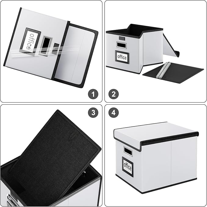 Huolewa Portable Leather File Organizer Boxes with Lids, Office Document Boxes Organizer, Filing Boxes, Decorative Small File Boxes for Hanging Files, File Cabinet for Office/Home - 4 Pack