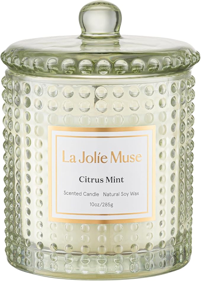 LA JOLIE MUSE Citrus Mint Candle, Candles for Home Scented, Luxury Eucalyptus Candles Gifts for Women & Men, Natural Soy Wax, 75 Hours 10 OZ