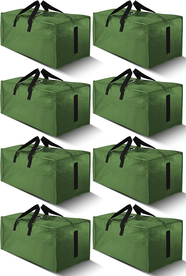 HOMESURE 8 Pack Large Strong Moving Bags with Zippers & Carrying Handles - Water-Resistant - Heavy Duty Storage Tote for Space Saving, Fold Flat, Alternative to Moving Box (Olive Green)