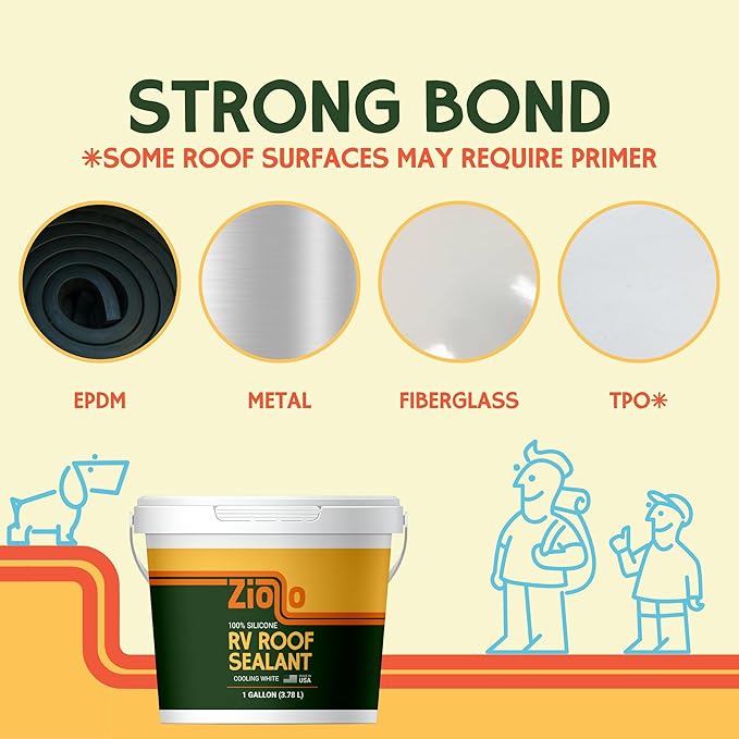Ziollo RV Roof Sealant - Leak Repair 100% Silicone Liquid Rubber - Premium Waterproof Coating for Campers, Pop Up, Motorhomes, and Travel Trailers - Easy DIY Application - White 1 Gallon