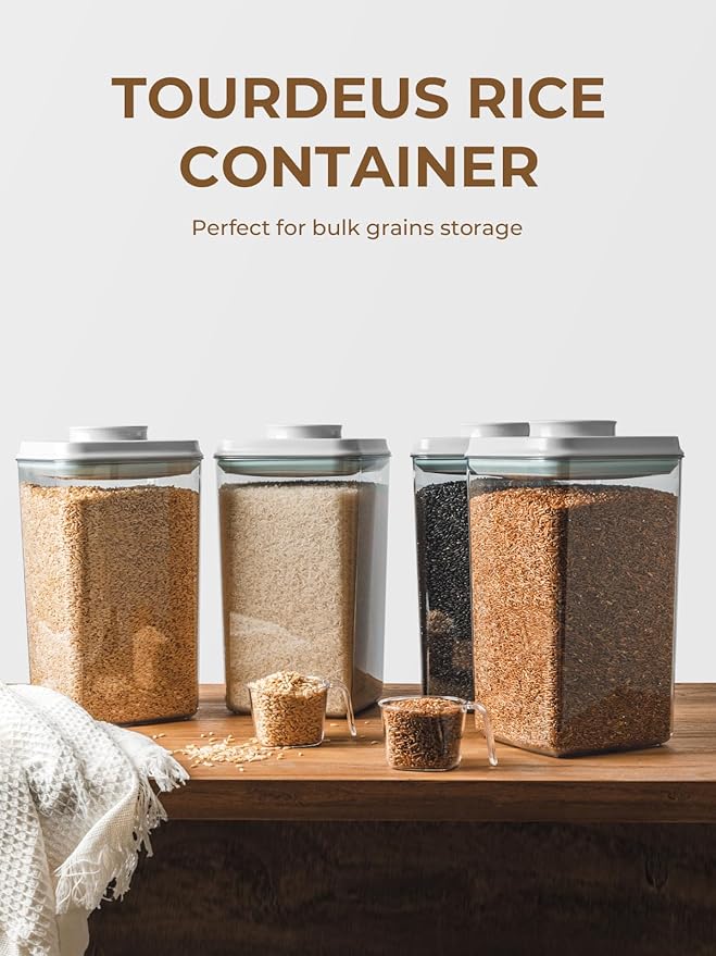 Airtight Food Storage Containers with One-Hand Pop Lid, 4-Pack 4.22Qt Large Modular Organizers with Measuring Scoops, BPA-Free Containers for Rice, Flour, Baking Supplies, Snacks & Laundry Pods