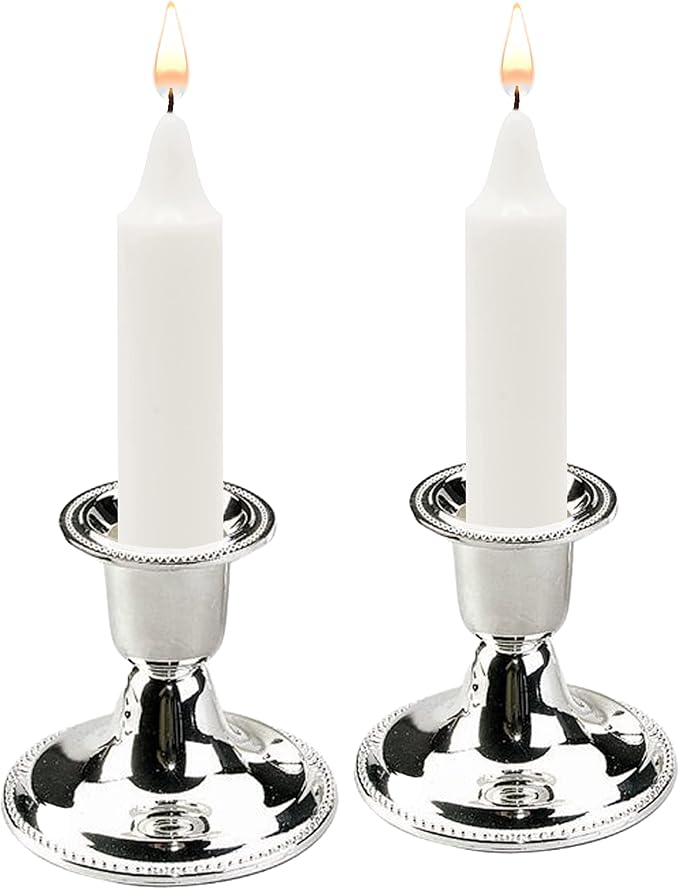 The Dreidel Company Silver Candle Holders, Shabbat Candle Sticks, Ornate Silver Plated Design, 2.5 Inches (2-Pack)