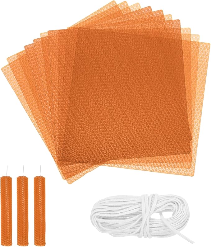 MECCANIXITY Beeswax Candle Making Kit,8x8 Inch 10pcs Orange Beeswax Candle Sheets with 1pcs Cotton Wick for DIY Craft Gift Making