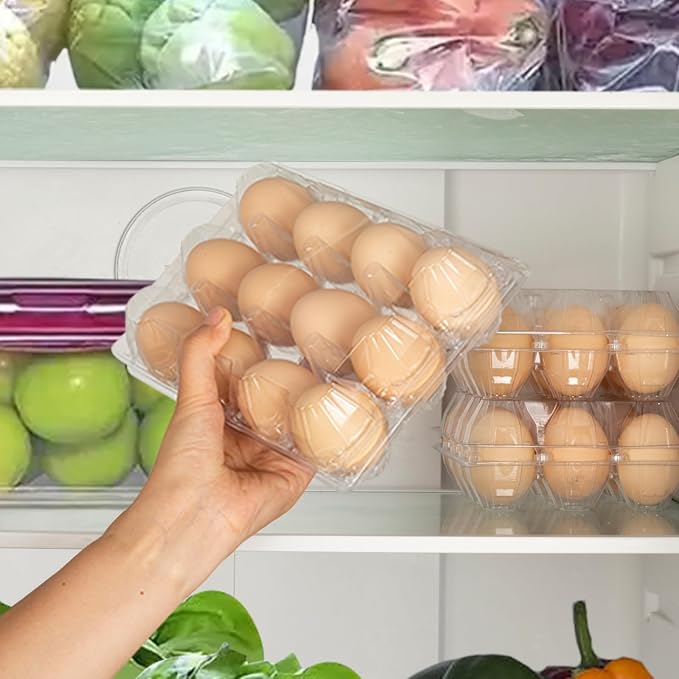 60 Pack Clear Plastic Egg Cartons, Reusable Stackable Egg Containers for Farm, Market & Fridge Storage, 3×4 Grid