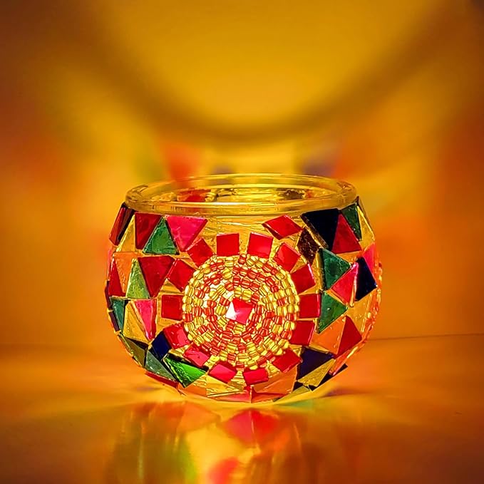wpdash DIY Turkish Mosaic Kit Easy Colorful Round Night Light Glass Decorative Tea Light for Living Room and Bedroom (1.97 x 1.97 x 3.15in)