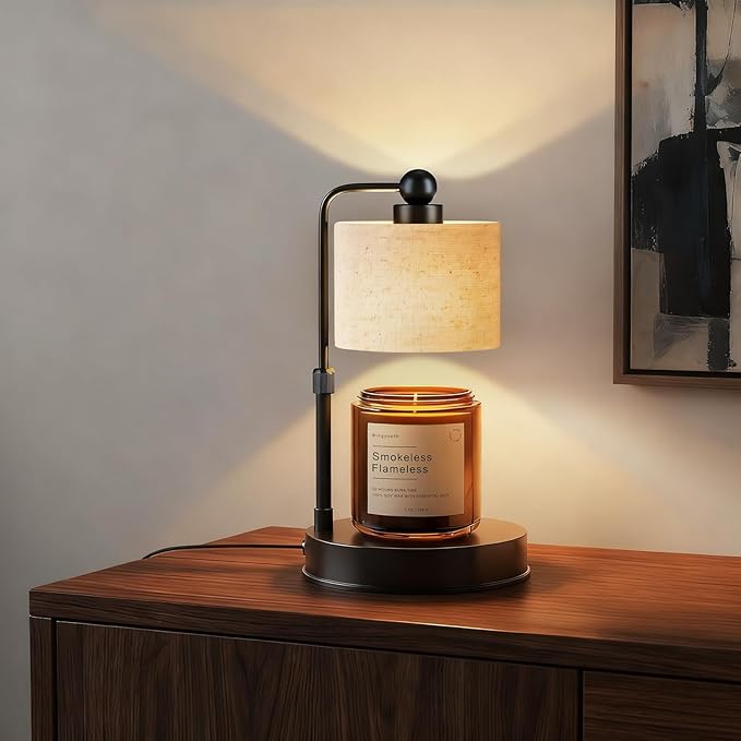 Modern Candle Warmer Lamp with Timer, Modern Farmhouse Candle Warmer, Height Adjustable & Dimmable Electric Candle Warmer Lamp, Includes 2 Bulbs, Birthday Gift for Women, Mom, Housewarming