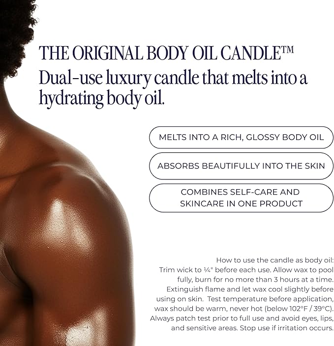 Body Oil Massage Candle | Melts into Skin Softening Warm Massage Oil - Natural Wood Wick - Soy & Coconut Wax – Sandalwood & Amber with Eucalyptus Notes – Self Care Gift (Siesta 9oz)