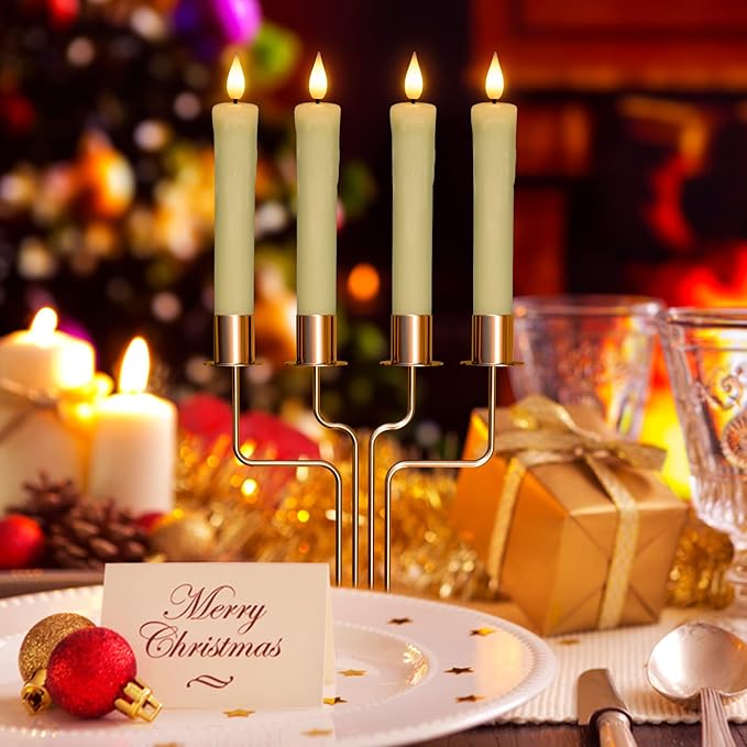 PChero Real Wax LED Flameless Taper Candles with Remote Timer, 6.4 Inch Ivory LED Candlesticks Battery Operated with 3D Flickering Flame for Christmas Window Halloween Wedding Party Home Decor