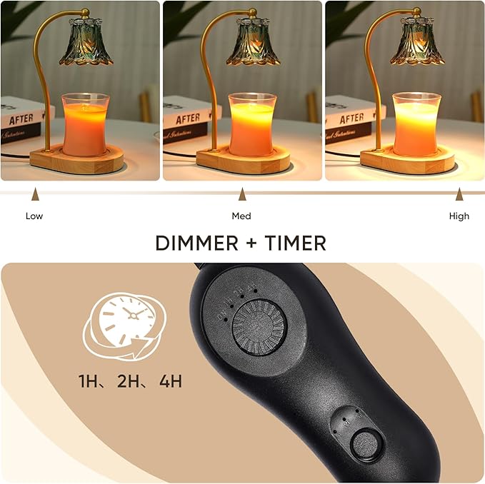 Candle Warmer Lamp with Timer,Dimmable Electric Fragrance Wax Warmer,Elegant Home Decor Melt Warming Heater As Best Birthday Gifts for Women mom(Golden-Green)